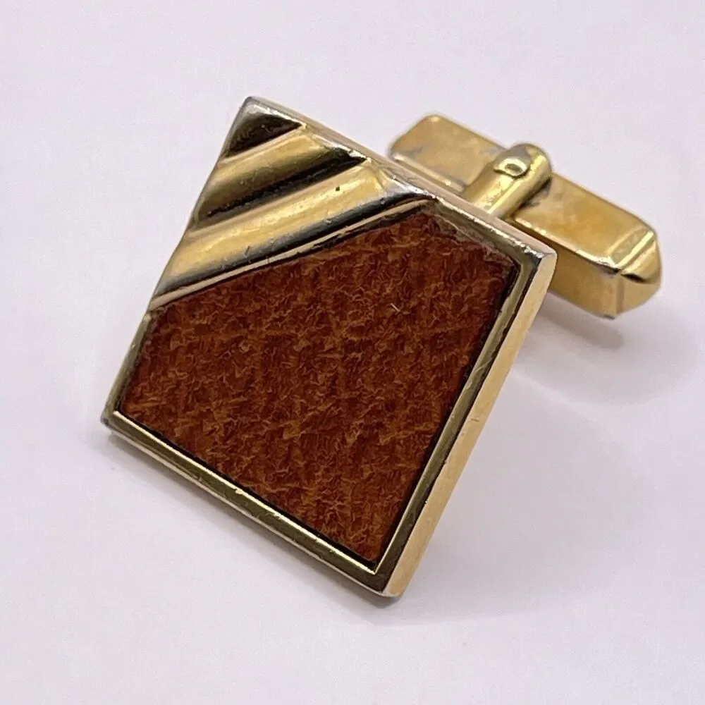 Vintage Swank Gold Tone Leather Cufflinks MCM Classic Modern 1